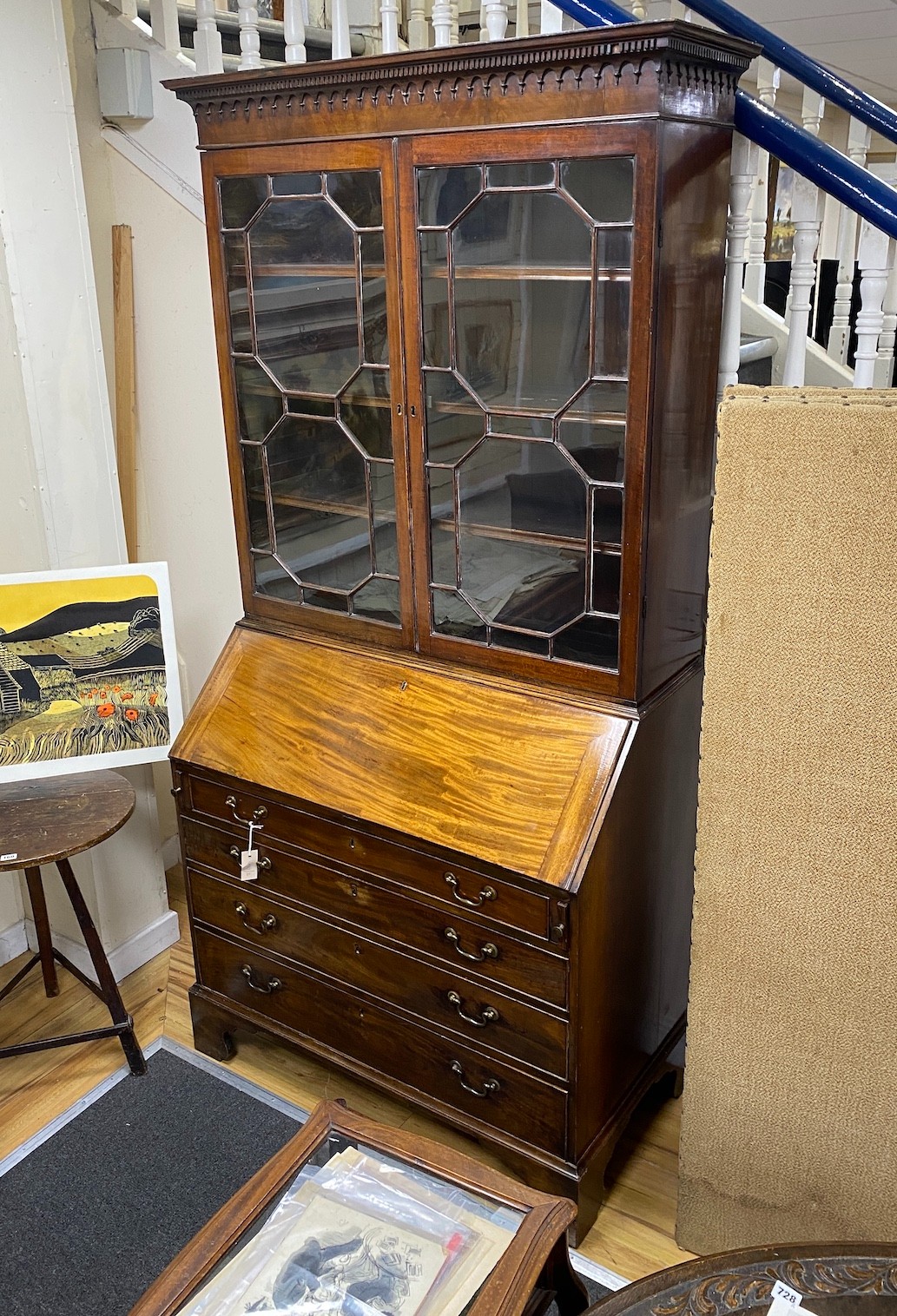 A George III mahogany bureau bookcase, width 106cm, depth 58cm, height 225cm